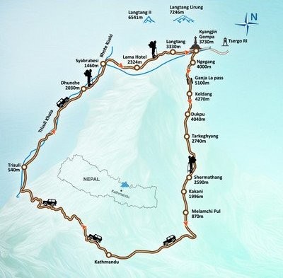 Ganja La Pass Trekking Map