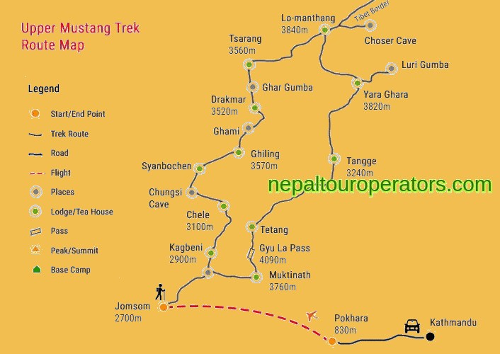 Mustang Tiji Festival Trek Map